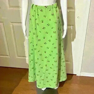 Vintage 70s Sears Roebuck USA Green Strawberry Print Maxi Skirt Womens Size XS-M
